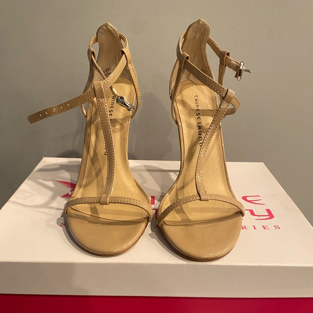 Chinese Laundry Tan Stiletto Heels with Ankle Strap Size 8M
